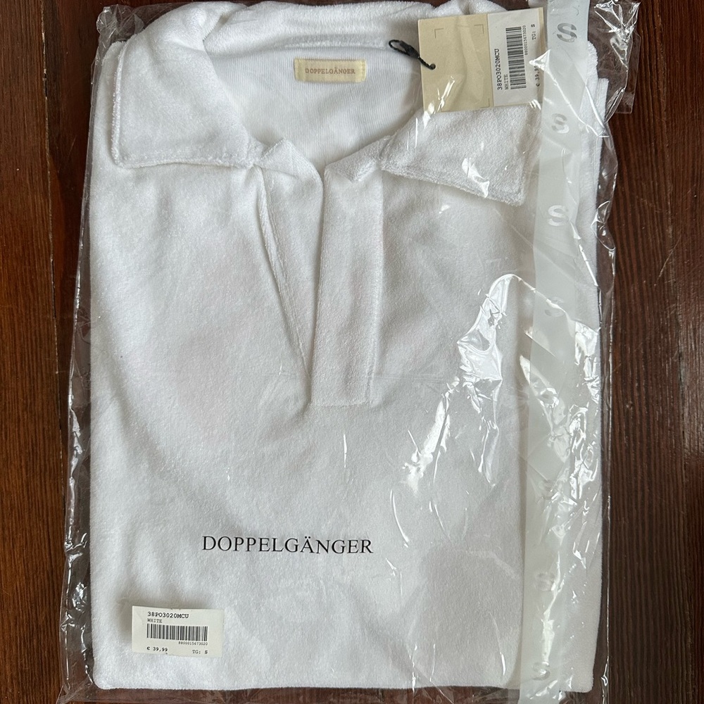Doppelgänger Rome, New with Tags, White French Terry polo size S